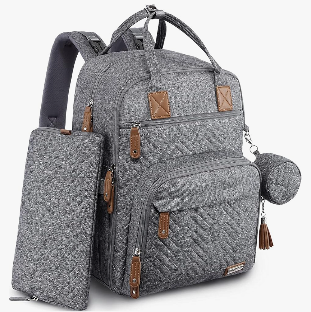 iniuniu Diaper Bag Backpack, 4 in 1 kit Large Unisex Baby Bags for Boys Girls, Waterproof Travel Back Pack with Diaper Pouch, Gray