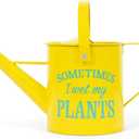 Small Indoor Watering Can - Gardening Gifts for Women -Sometimes I Wet My Plants- 1.6 L - Cute Watering Can for Gardeners - Yellow Galvanized Metal