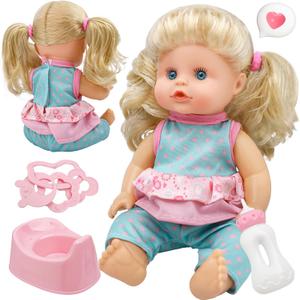 SMILESSKIDDO Baby Doll, 12 inch Interactive Talking Doll with Hair, Bottle, Soft Vinyl Body and Other Accessories, Realistic 12 Sound Modes & Pee Function  Perfect Pretend Play Toy for Toddlers (Pink)