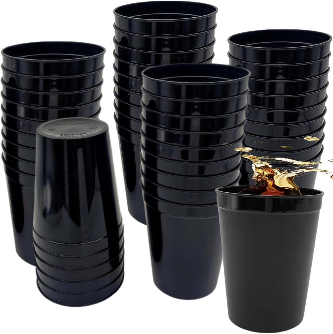 Stadium Cups, 16 oz, Reusable Plastic Tumblers, 30 Pack (Black)