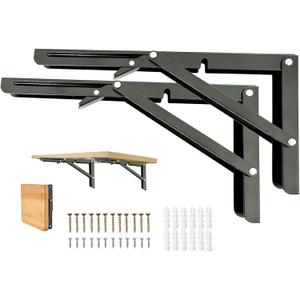 20 Inch Folding Table Hinge, 2Pcs Collapsible Shelf Brackets for Foldable Shelf, Wall Mounted Space-Saving Folding Table Brackets