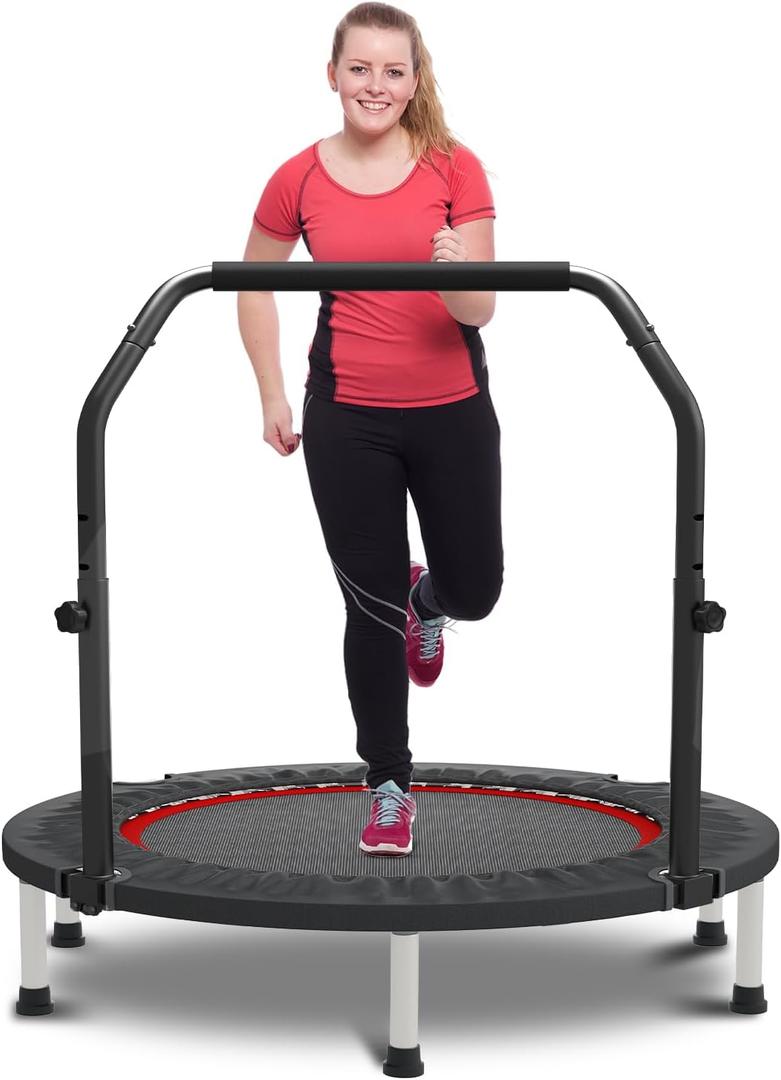HYD-Parts 48" Mini Trampoline for Adults and Kids Exercise Rebounder with Adjustable Bar Fitness Trampoline Indoor Max Load 330 440lbs
