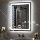 Keonjinn 24" x 30" Lighted Mirrors for Bathroom Wall with Bluetooth Speaker, Frontlit & Backlit LED Bathroom Mirror, Bluetooth Mirror Bathrooms with Dimmable 3-Color Lights, Tempered Glass, Anti-Fog