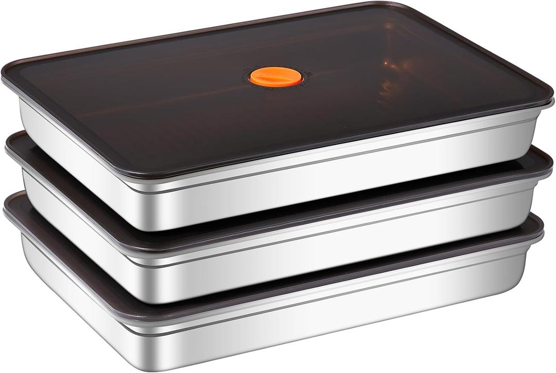Stainless Steel Food Storage Containers with Airtight Lids, 3 Pack Leakproof Meal Prep Containers, Reusable Bento Boxes for Food, Dishwasher & Freezer Safe Containers for Fruits, Snacks, Leftovers, 13.1 x 9 x 1.89 inches