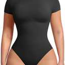 FeelinGirl Shapewear Bodysuit Compression Body Suits Women's Bodysuits High Neck Short Sleeve Plus Size Body Suit Body Shaper, XXL