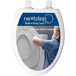 Mayfair NextStep2 Toilet Seat with Built-In Potty Training Seat, Slow-Close, Removable that will Never Loosen, Elongated, White