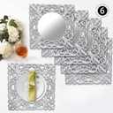 MAONAME 12" Silver Charger Plates Set of 6, Mirror Charger for Dinner Plates, Plastic Plate Chargers with Embossed Rims, Square Chargers for Table Setting, Wedding
