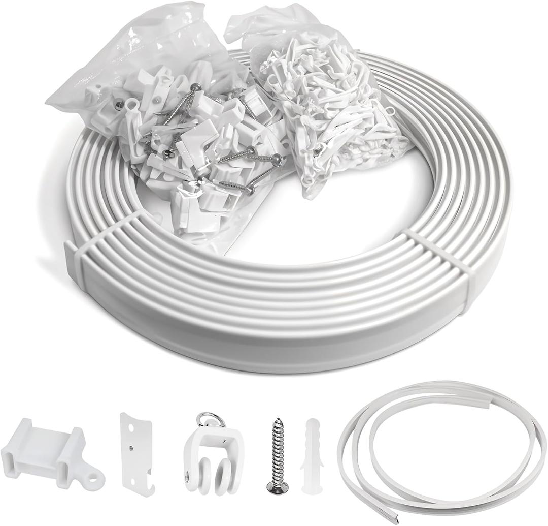 Plastic Curved Curtain Track 5M Flexible Bendable White Ceiling Mount Rail for Room Divider, Shower, Bathroom, Drop Ceiling Installation, White, 13.4"L x 1.38"W Plastic Curved Curtain Track 5M Flexible Bendable White Ceiling Mount Rail for Room Divider, Shower, Bathroom, Drop Ceiling Installation, White, 13.4"L x 1.38"W