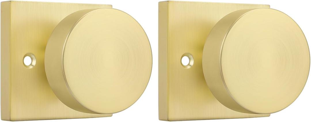 Haidms Brushed Gold Dummy Door Knobs, Half Brushed Brass No-Turning Dummy Knob for Closet Doors, Zinc-Alloy Single-Sided Door Locks (2 Pieces/1 Pair) (1 Pack)