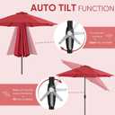 Tempera 9ft Patio Market Outdoor Table Umbrella with Auto Tilt and Crank, Large Sun Umbrella with Sturdy Pole & Fade Resistant Canopy, Easy to Set, Rust Red