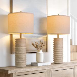 PoKat 27'' Farmhouse Table Lamps Set of 2 for Living Room, Stone-Like Bedside Lamp for Bedroom, Boho Ceramic Tall Lamps for Nightstand Office Sideboard Entryway Distressed (Antique Beige)