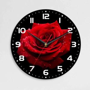 Wall Clock, 10 Inch Silent Non-Ticking Home Kitchen Decor, Battery Operated for Bathroom Bedroom Living Room Office(Red Roses)