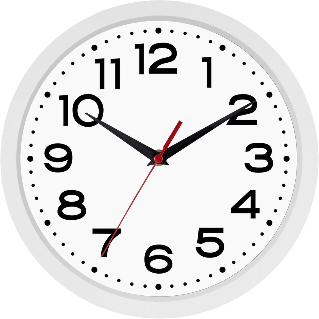 Wall Clock Silent Non-Ticking Modern Clock Battery Operated 8 Inch Small Classic Analog Decorative for Kitchen, Living Room, Office, Bedroom, Bathroom (White)
