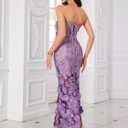 Women's 3D Floral Embroidery Dress Sheer Mesh Square Neck Lace Bodycon Party Cocktail Mini Dress (Purple, L)
