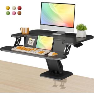 28" Standing Desk Converter, Height Adjustable Clamp Desktop Riser with Keyboard Tray, Sit Stand Monitor Riser Workstation for Home Office, Magnets Inclued, Black