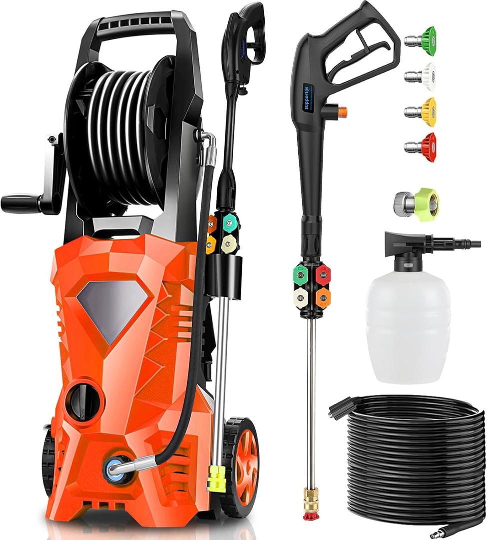 Electric Pressure Washer 5000 PSI 2.8 GPM High Power Washer with 4 Pressure Nozzle and Foam Cannon, powerwashers for Home, Car Washing, Fence Cleaning, Patio, Orange
