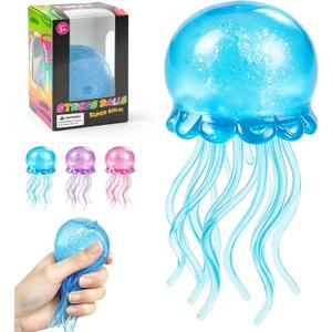 Jellyfish Squeeze Toy,2.16inch Jellyfish Squishy Sugar Balls Filled Squishy Sensory Fidget Toy,Ultra Soft Moldable Slow Rise Stress Relief Toy for Adults Anxiety Relief(Blue)