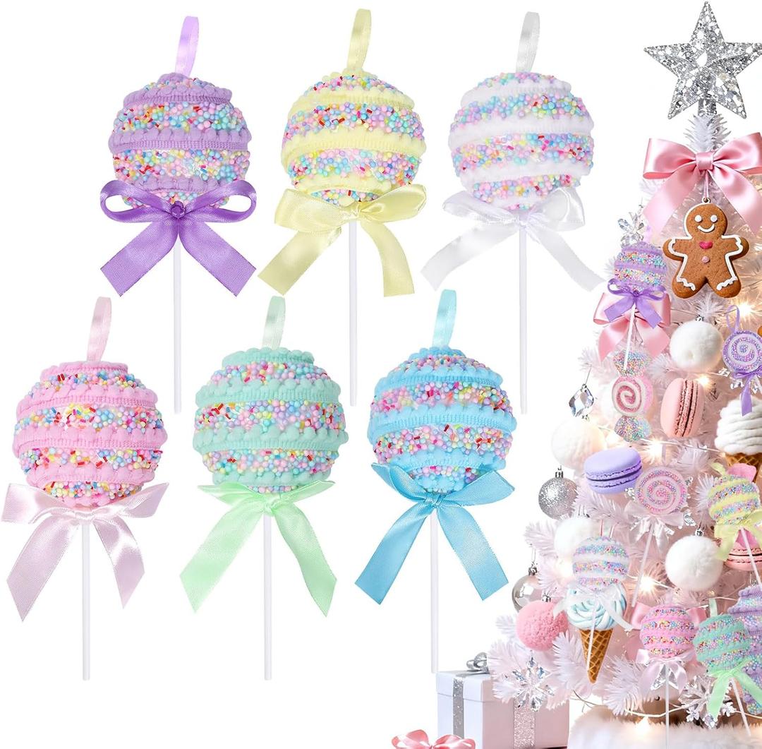 6pcs Candyland Christmas Decorations, Lollipop Hanging Candy Cane Christmas Tree Decor, Xmas Birthday Party Wedding Supplies Decoration, Christmas Ornaments Crafts (6, Round Lollipop)