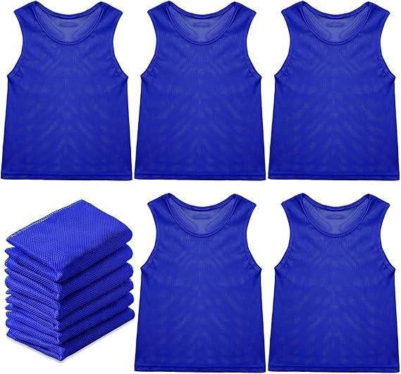 Sintege 12 Pcs Soccer Pinnies Pennies Jersey Scrimmage Vest Sports Practice Jersey Mesh Basketball Vest for Youth Adult Kids S/M Blue