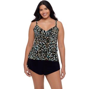 Womens Double Layer Leona Swim Tankini Top with Built-in Molded Cups (10, Leopard in the Mist)
