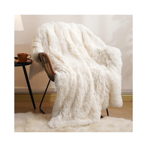 PHF Luxury Fuzzy Faux Fur Throw Blanket, Soft Shaggy Plush Comfy Blanket, Warm Thick Fluffy Blanket for Couch, Bed, Chair, Sofa, Furry Elegant Throw for Home Decor, Cream, 50" x 60"