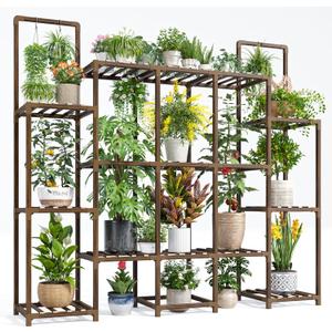 EnHomee Plant Stand Indoor Tall Plant Stand Outdoor Large Wood Plants Shelf with 16-20 Pots for Patio, Living Room, Garden, Balcony, 56.1" Wx47 Hx11.78 D