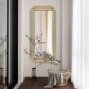 Gold Rectangle Mirror, 47"x22" Geometric Art Deco Mirror with Metal Frame, Modern Elegant Wall Mirrors for Living Room Bathroom Bedroom Entryway Hallway, Hangs Vertically or Horizontally