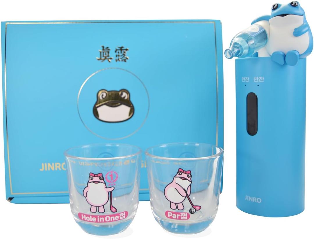 Jinro Soju Dispenser with 2 pcs of Soju Glasses, Automatic Drink Dispenser for Soju Only, Classic Soju Brand Merch, Korean Soju, Funny Gifts, Silicone Tube 2 Sizes, C-TYPE Charging [OFFICIAL LICENSE]