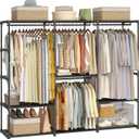 Portable Closet Wardrobe, 81 Inch Wide Clothing Storage Organizer with 9 Shelves and 4 Hanging Rods, Non-Woven Fabric Cover, Large Capacity for Bedroom, Cloakroom, Black (81"L x 17"W x 72"H)