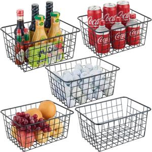 Wire Kitchen Storage Basket 5 Packs,Perfect Pantry Organization Accessories Basket,Laundry,Countertop Organization,Suitable for Kitchen,Bathroom,Bedroom,Tabletop,Stackable,Black