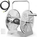Stainless Steel Garden Hose Reel, Wall Mount or Floor Mounted with 3/4 Inch Brass Fittings Lead hose, 165 Ft Capacity with portable hose reels & Crank Handle