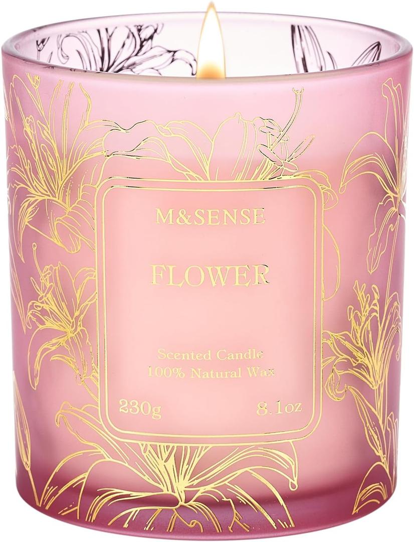 M&SENSE Floral Scented Soy Candles-Vegan, Heavy Scented, No Toxin 7.8oz 42-Hour Long Burning Time, Spring Summer Candles for Home Fragrance, Housewarming Gift for Women & Men (Flower)