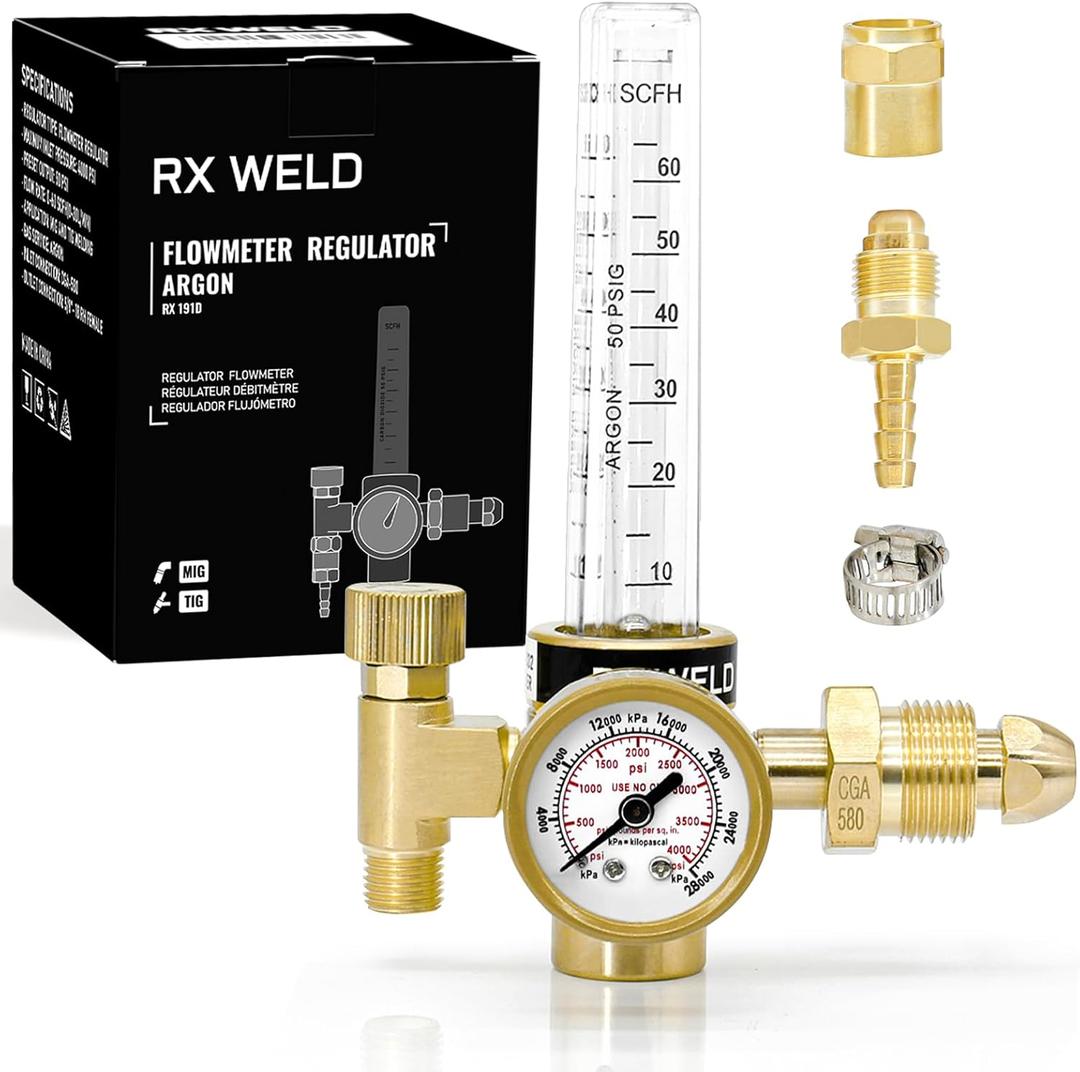 RX WELD Argon Regulator Flowmeter Gas Gauge for Mig Tig Weld