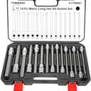 TOMMARS 15-PC Metric Long Hex Bit Socket Set, Extra Long Socket Set S2 Alloy Steel 3/8", 1/2" Drive, H2 - H19.