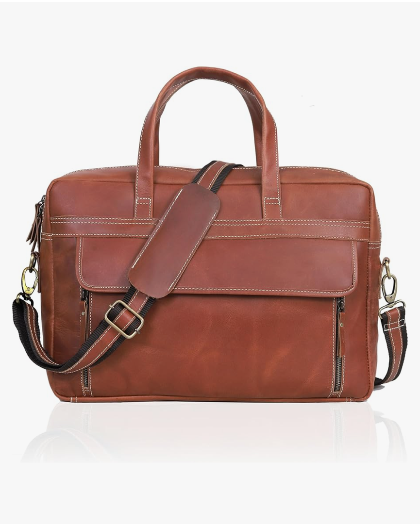 Full Grain italian Leather Briefcase for Men Top Choice Gifts Handcrafted Laptop Bag with Multiple Compartments Tan