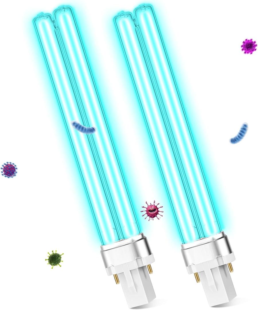 Qualirey 2 Pcs 9W UV Light Bulb Compatible with D200 Air Purifier, Air Purifier Whole House UV Light for R18, R18D R2000 Induct, UVC G23 2 Pin Base HVAC Bulb Replacement