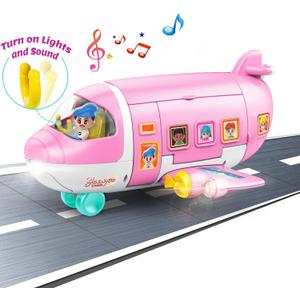 iPlay, iLearn Airplane Dollhouse Playset for Girls 3-5, Kids Pretend Play Doll House Set W/ Pink Plane, Dolls, Travel Accessories, Birthday Gifts for 4 5 6 Year Olds Children Toddlers, Airplane