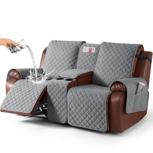 KinCam 100% Waterproof Recliner Loveseat Cover with Console, Non-Slip Reclining Couch Covers for 2 Seat, Recliner Sofa Cover Furniture Protector with Elastic Straps for Kids, Pets, Grey
