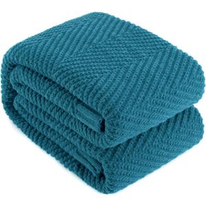 Knitted Throw Blanket 50"X60", Teal Knit Throws for Bed, Super Soft Boho Chevron Blankets for Couch Sofa Chair Room Decor, Textured Decorative Farmhouse Cozy Lightweight