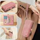 for Wallet Case Compatible with Samsumg Galaxy S24 Plus Multi-Function Detachable 2 in 1 Magnetic Phone Case Wallet,Flip Strap Zipper Card Holder Phone Case with Shoulder Straps (Pink)