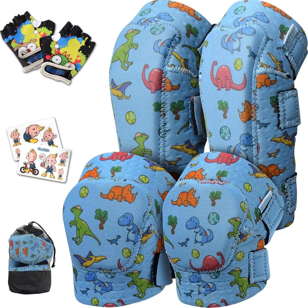 Soft-Style Kids Knee and Elbow Pads with Bike Gloves, Flexible Impact-Resistant Gear for Ages 2-11, Designed for Balance Bikes, Roller-Skating, and Skateboarding (Small)