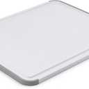 KitchenAid Classic Plastic Cutting Board with Perimeter Trench and Non Slip Edges, Dishwasher Safe, 11 inch x 14 inch, White and Gray