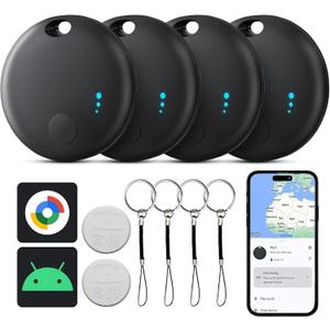 Smart Tags-4 Pack Android, Air Tracker Tags for Android, Bluetooth Smart Tags for Android, Luggage Tracker Works with Google's Find Hub App, Key Finders Item Locator for Keys, Wallets, Suitcases, Pets (Black)