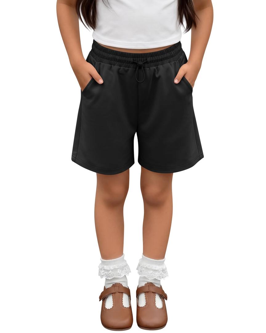 Custoneei Girls' Bermuda Shorts, Black, 9-10 Years