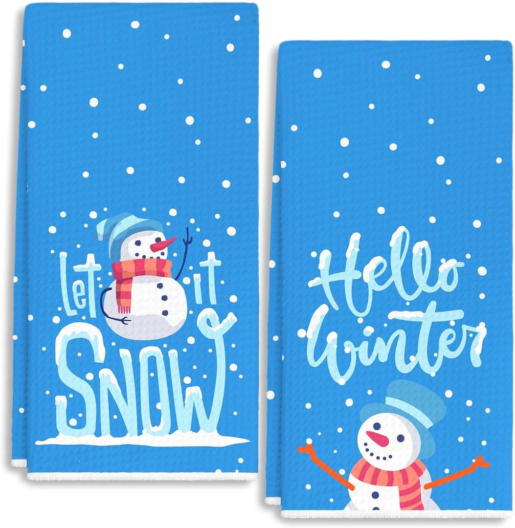 RZQIJ Lets Snow Winter Wonderland Towels Dish Towels Dishcloth, Snowman Winter Christmas Holiday Decor for Kitchen Bathroom Home, 16 x 24 Farmhouse Decoration Hand Towels Set of 2. (030)