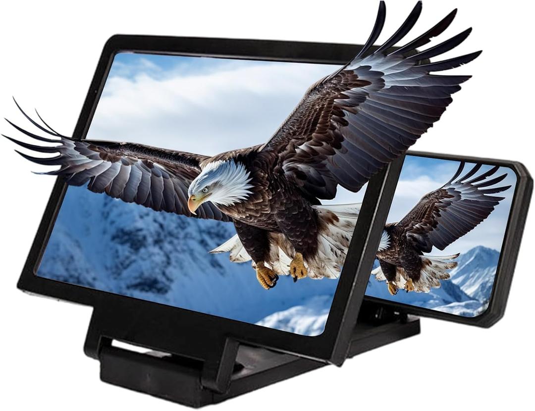 12-Inch HD Screen Magnifier, Foldable Phone Screen Enlarger for Movies, Videos, Gaming, Portable Phone Stand Amplifier (Black)