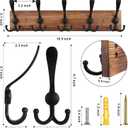 Kuhome Coat Rack Wall Mount Wooden Hat Rack for Wall Hooks Pine Real Wood Plank 16.9" Brown Coat Hanger with 5 Triple Hooks for Hanging Coat Hat Jacket