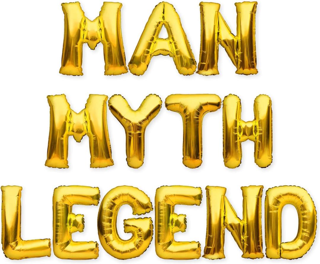 PartyForever Gold MAN MYTH LEGEND Foil Balloons Banner for Retirement Party, Father's Day or Dad's Birthday Party Decorations