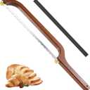 Bread Knife for Homemade Bread Sourdough,16" Wooden Slicer Stainless Steel Saw Sourdough Cutter Fiddle Bow Design Easy to Even Slicing Breadly Bowl Knife for French Baguette & More
