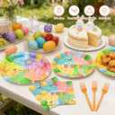 96 Pcs Easter Plates and Napkins Sets, 350GSM Easter Paper Plates, Colorful Spring Disposable Plates Napkins Forks Dinner Plates, Easter Dinnerware Tableware Party Supplies